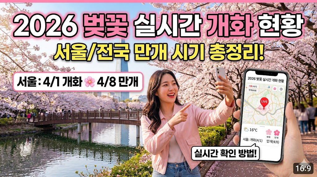 실시간 벚꽃 개화 만개 현황 확인(2026년 최신)